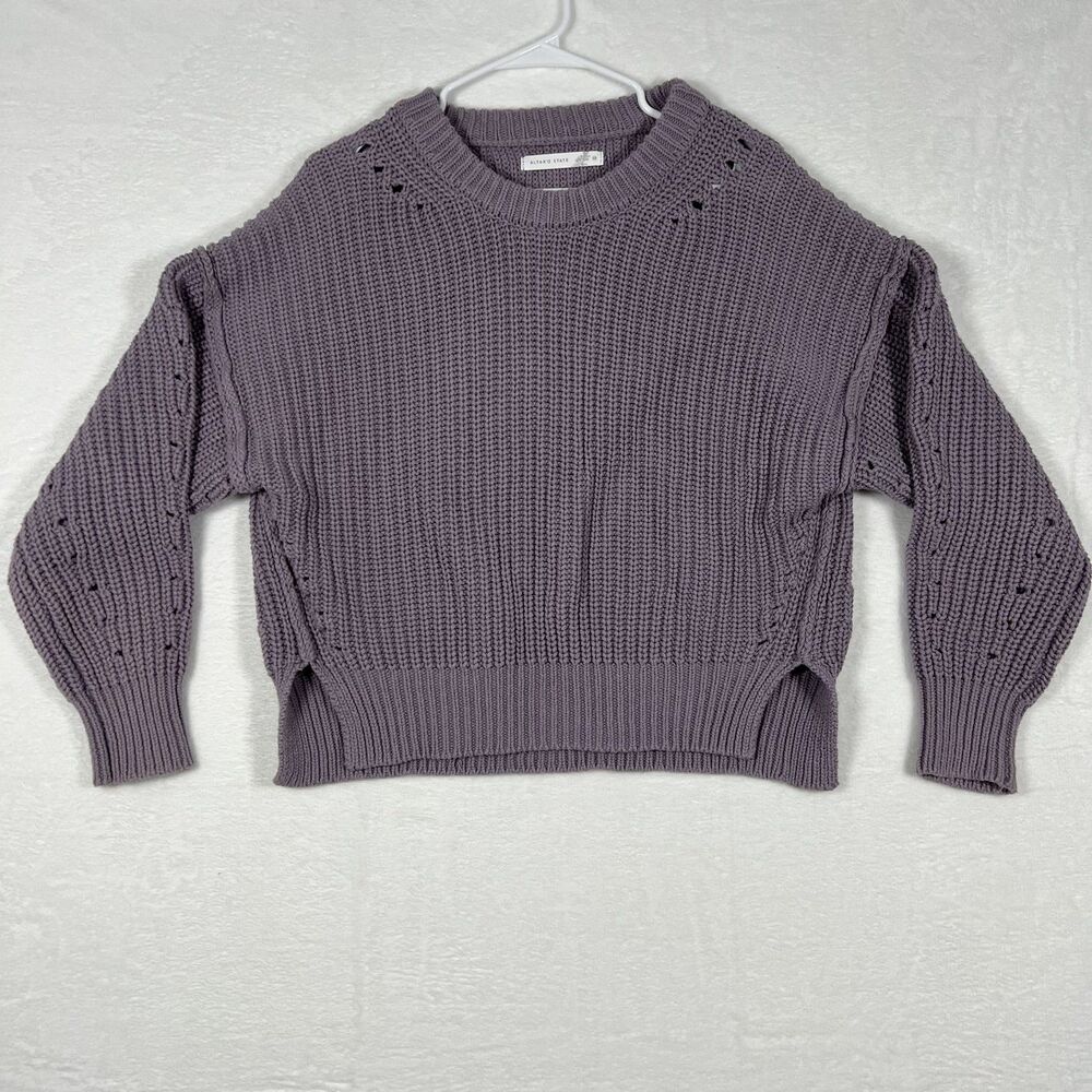 Altar'd State Womens Chunky Knit Sweater Size XS Purple Crop Pullover Eyelet
